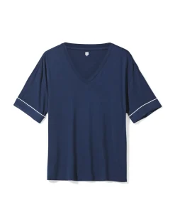 dames pyjamatop viscose donkerblauw