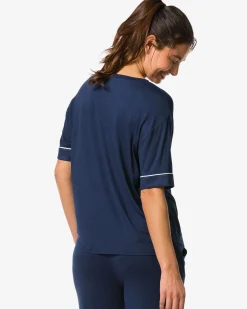 dames pyjamatop viscose donkerblauw