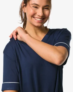 dames pyjamatop viscose donkerblauw
