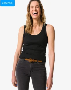 dames singlet Anouk met ribbels zwart