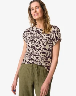 dames T-shirt Amelie jersey bladeren zand