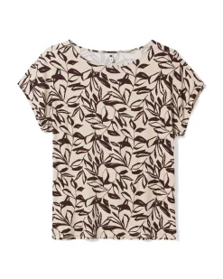 dames T-shirt Amelie jersey bladeren zand