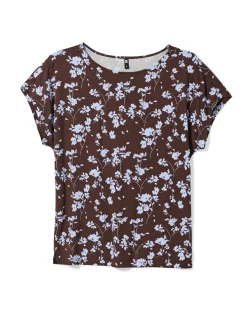 dames T-shirt Amelie jersey bloemen donkerbruin