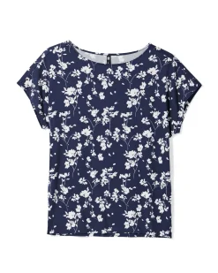 dames T-shirt Amelie jersey bloemen donkerblauw