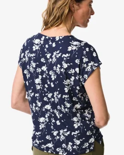 dames T-shirt Amelie jersey bloemen donkerblauw