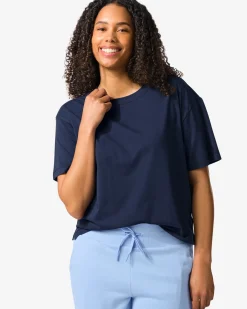 dames T-shirt boxy fit donkerblauw