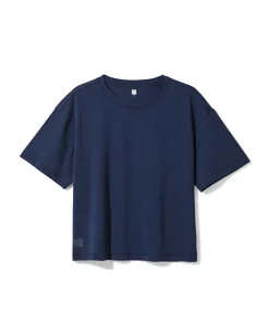dames T-shirt boxy fit donkerblauw