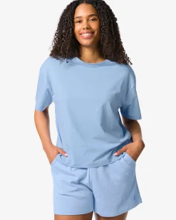 dames T-shirt boxy fit lichtblauw
