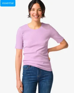 dames T-shirt Clara regular fit rib lila