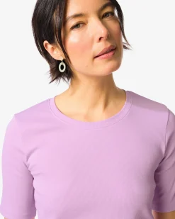dames T-shirt Clara regular fit rib lila