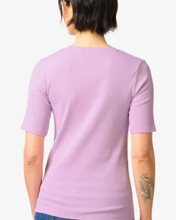 dames T-shirt Clara regular fit rib lila