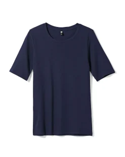 dames T-shirt Clara regular fit rib donkerblauw