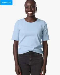 dames T-shirt Clara regular fit rib blauw