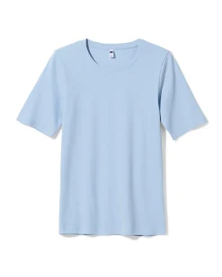 dames T-shirt Clara regular fit rib blauw