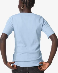 dames T-shirt Clara regular fit rib blauw