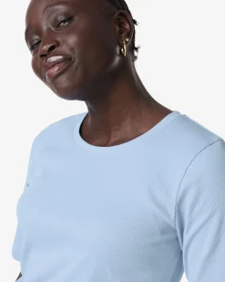 dames T-shirt Clara regular fit rib blauw