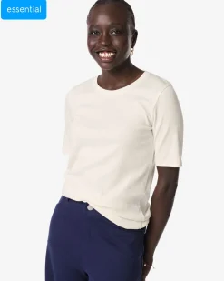 dames T-shirt Clara rib wit