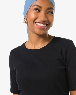 dames T-shirt Clara rib zwart