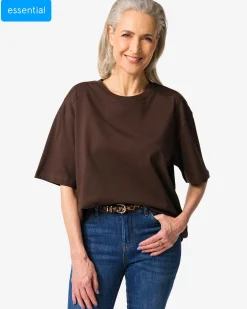 dames T-shirt Do oversized fit donkerbruin