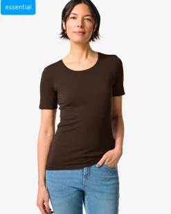 dames T-shirt slim fit o-hals bruin