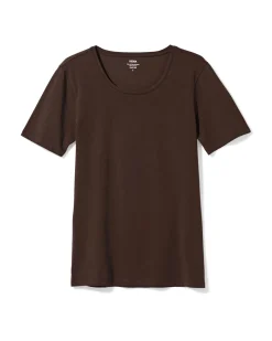 dames T-shirt slim fit o-hals bruin