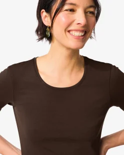 dames T-shirt slim fit o-hals bruin