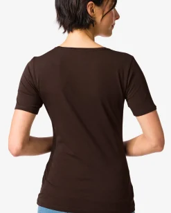 dames T-shirt slim fit o-hals bruin