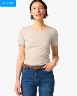 dames T-shirt slim fit o-hals zand