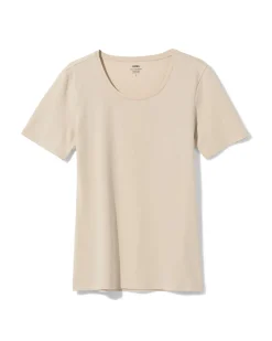 dames T-shirt slim fit o-hals zand