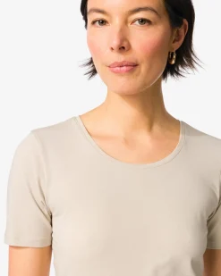 dames T-shirt slim fit o-hals zand