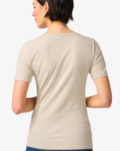 dames T-shirt slim fit o-hals zand