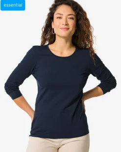 dames T-shirt slim fit o-hals donkerblauw