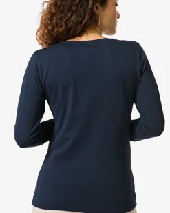 dames T-shirt slim fit o-hals donkerblauw