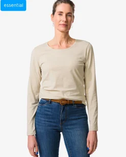 dames T-shirt slim fit o-hals zand