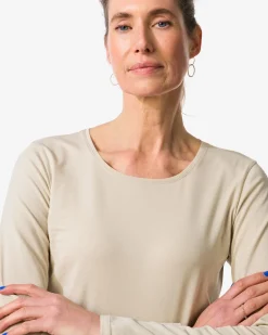 dames T-shirt slim fit o-hals zand