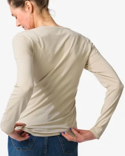 dames T-shirt slim fit o-hals zand