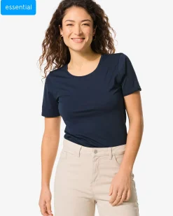 dames T-shirt slim fit o-hals donkerblauw