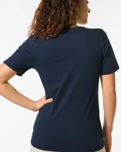 dames T-shirt slim fit o-hals donkerblauw