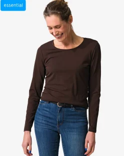 dames T-shirt slim fit o-hals bruin