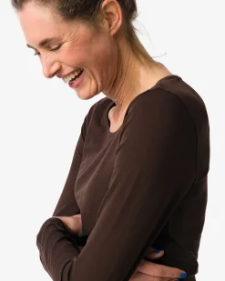 dames T-shirt slim fit o-hals bruin