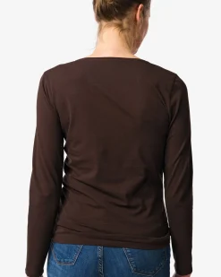 dames T-shirt slim fit o-hals bruin