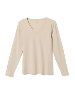 dames T-shirt slim fit v-hals zand