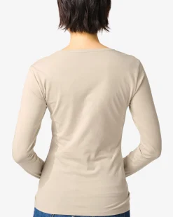 dames T-shirt slim fit v-hals zand