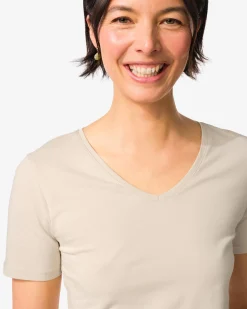 dames T-shirt slim fit v-hals zand
