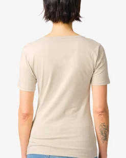 dames T-shirt slim fit v-hals zand