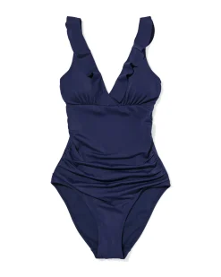 damesbadpak Neva shaping fit ruffle donkerblauw