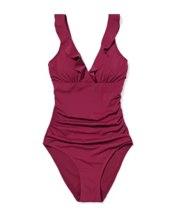 damesbadpak Neva shaping fit ruffle donkerrood