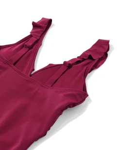 damesbadpak Neva shaping fit ruffle donkerrood