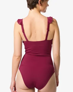 damesbadpak Neva shaping fit ruffle donkerrood