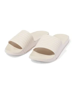 damesbadslippers met ribbelband gebroken wit